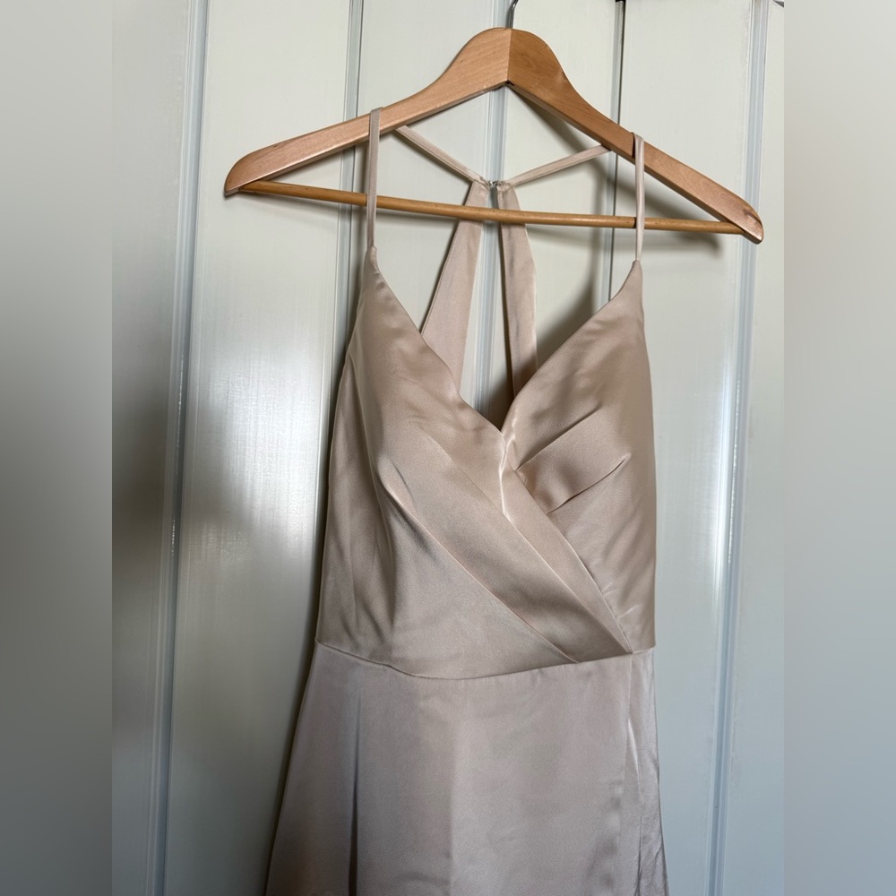 Elegant Satin Champagne V-Neck Dress